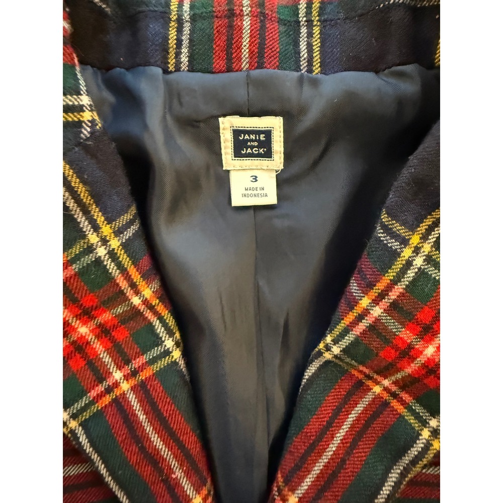Janie and Jack Toddler Tartan Blazer Boys Size 3 Navy Plaid Two-Button Jacket - Picture 4 of 10